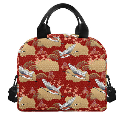 Crane Bird Kimono Pattern Print Insulated Lunch Bag