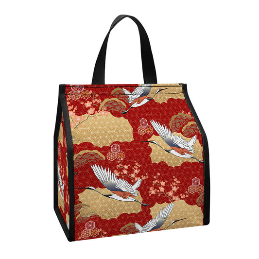 Crane Bird Kimono Pattern Print Insulated Lunch Tote