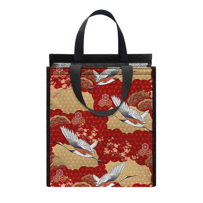 Crane Bird Kimono Pattern Print Insulated Lunch Tote