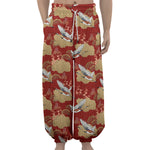 Crane Bird Kimono Pattern Print Lantern Pants