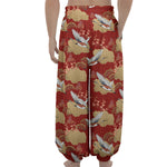 Crane Bird Kimono Pattern Print Lantern Pants