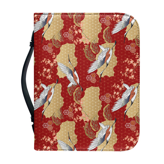Crane Bird Kimono Pattern Print Leather Bible Cover