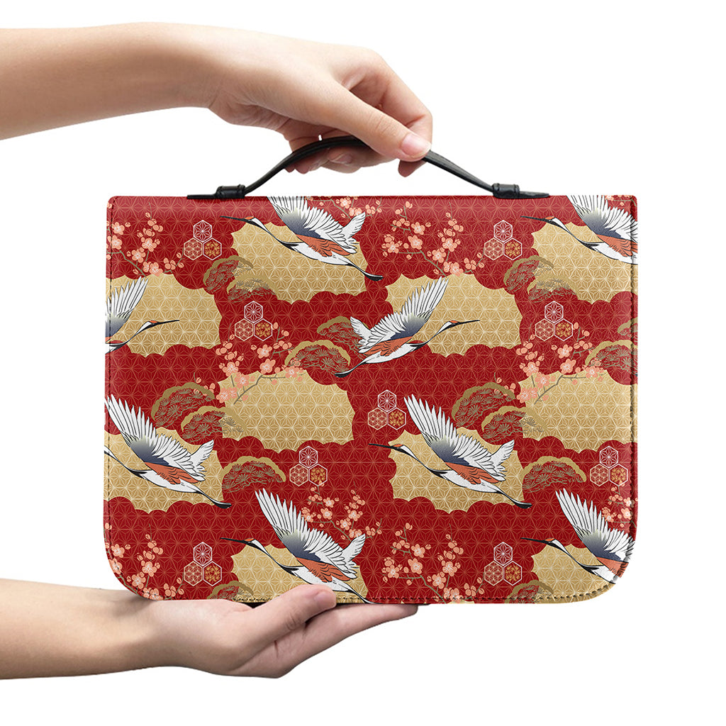 Crane Bird Kimono Pattern Print Leather Bible Cover