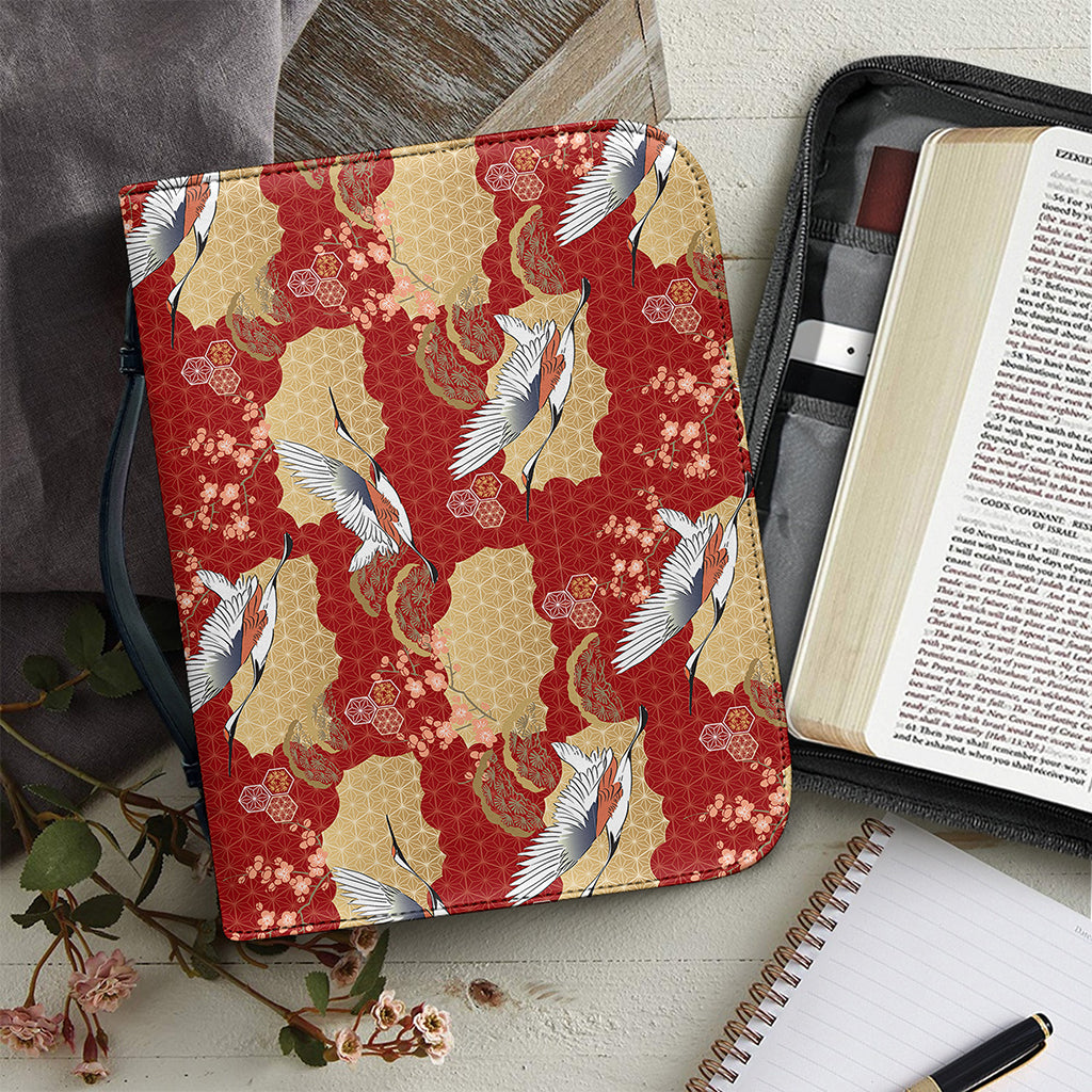 Crane Bird Kimono Pattern Print Leather Bible Cover
