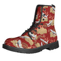 Crane Bird Kimono Pattern Print Lace-Up Boots