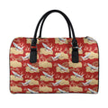 Crane Bird Kimono Pattern Print Leather Duffel Bag