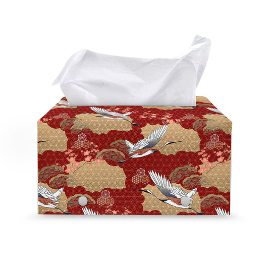 Crane Bird Kimono Pattern Print Leather Tissue Box Cover