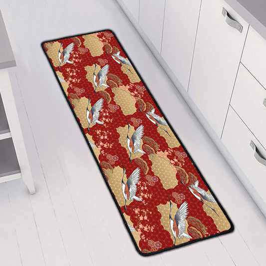 Crane Bird Kimono Pattern Print Long Kitchen Mat
