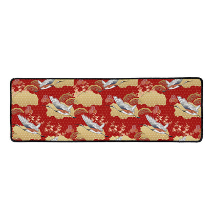 Crane Bird Kimono Pattern Print Long Kitchen Mat
