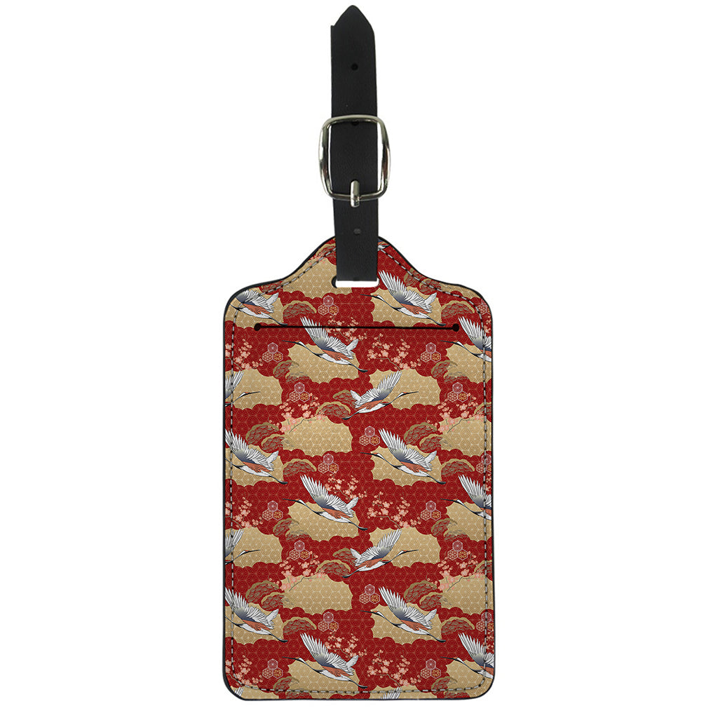 Crane Bird Kimono Pattern Print Luggage Tag
