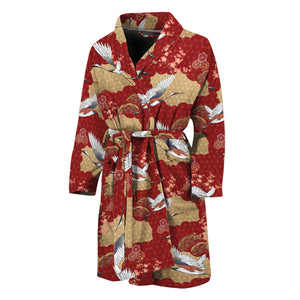 Crane Bird Kimono Pattern Print Men's Bathrobe