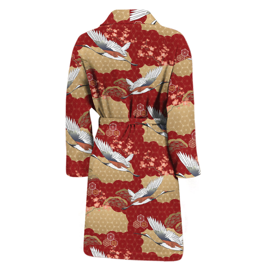 Crane Bird Kimono Pattern Print Men's Bathrobe