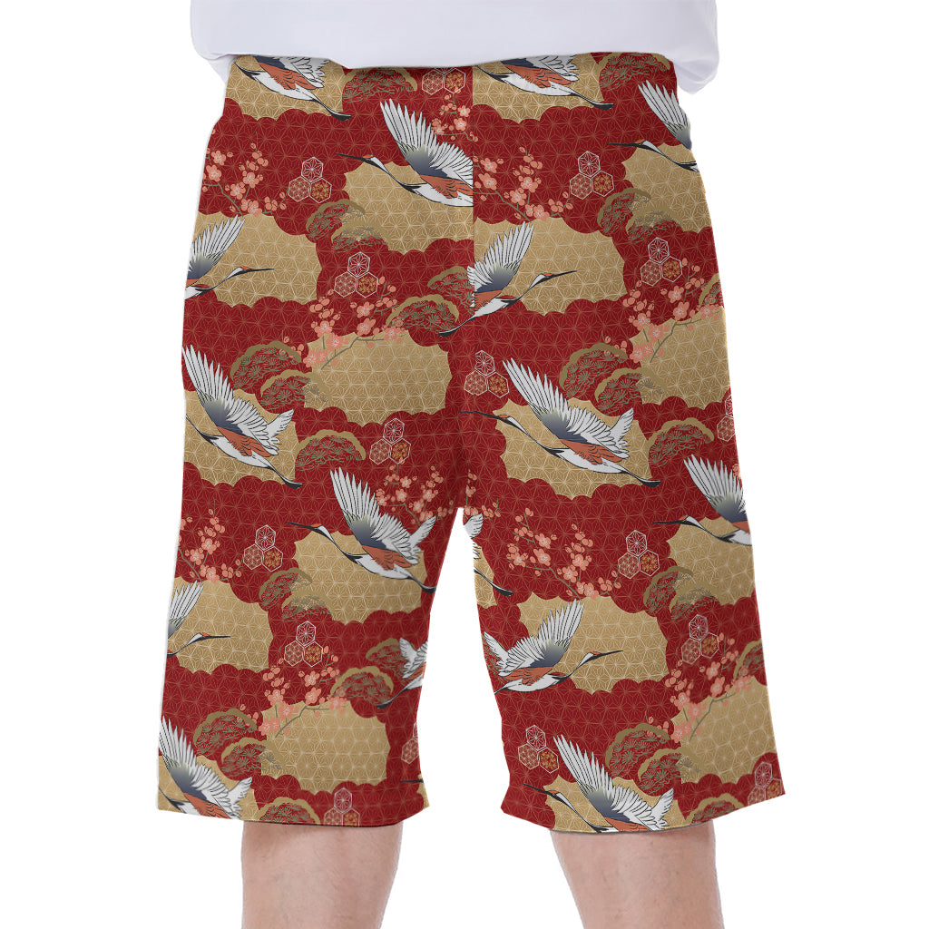 Crane Bird Kimono Pattern Print Men's Beach Shorts