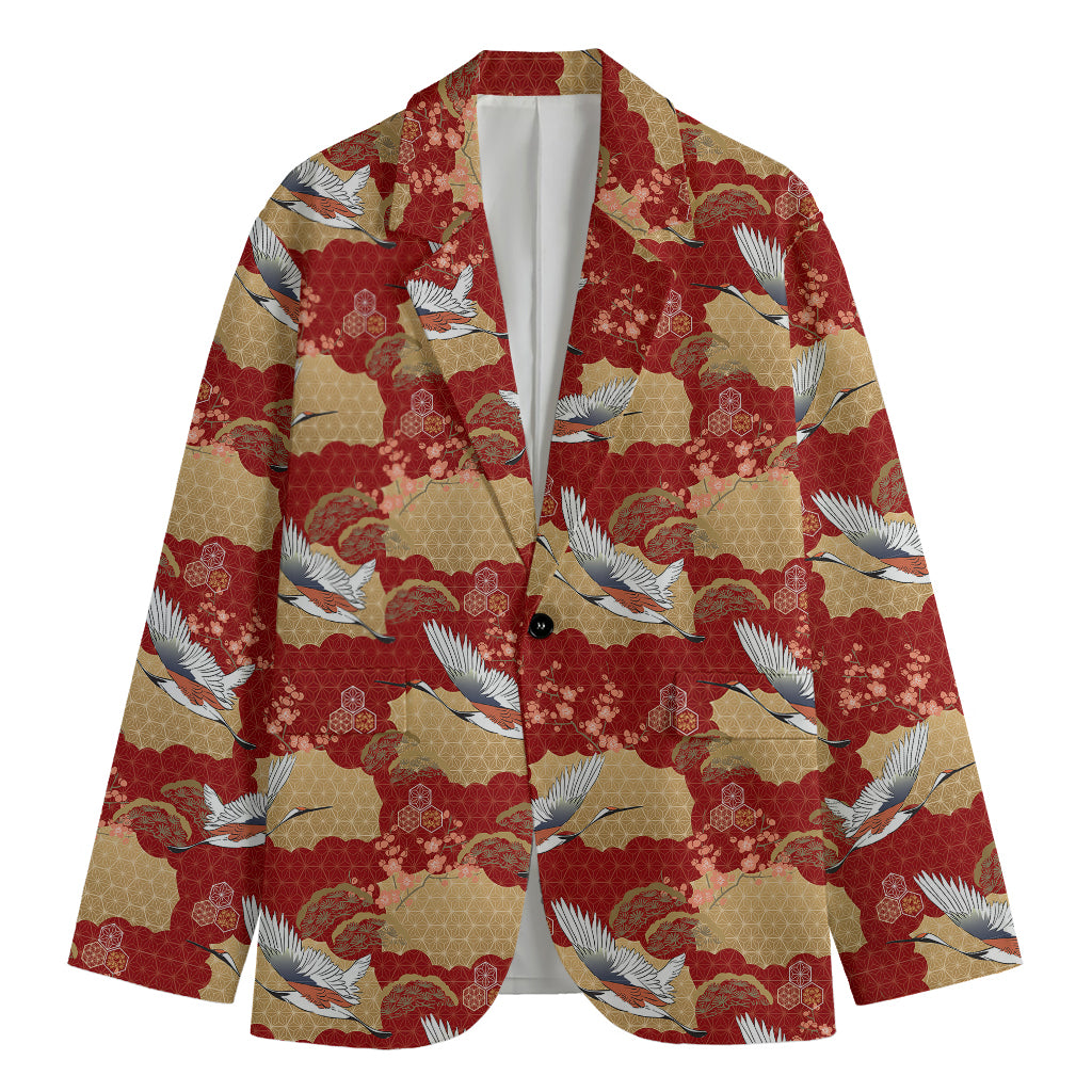 Crane Bird Kimono Pattern Print Men's Blazer