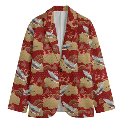 Crane Bird Kimono Pattern Print Men's Blazer