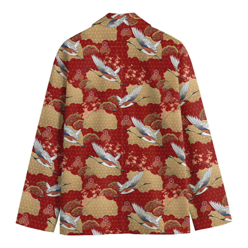 Crane Bird Kimono Pattern Print Men's Blazer