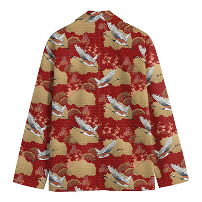 Crane Bird Kimono Pattern Print Men's Blazer