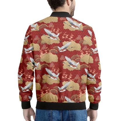 Crane Bird Kimono Pattern Print Men's Bomber Jacket