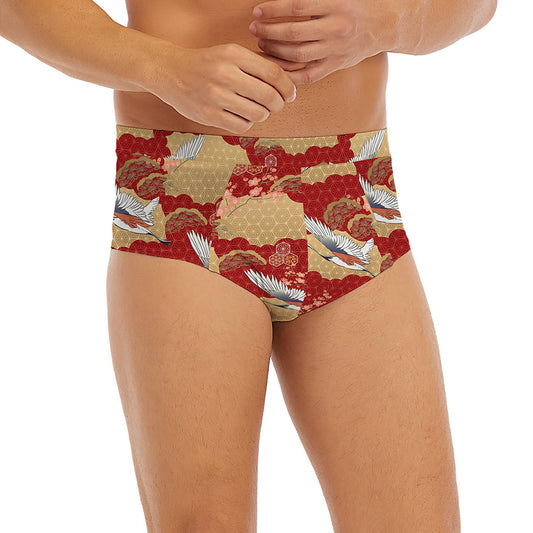 Crane Bird Kimono Pattern Print Men's Briefs