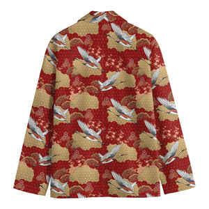 Crane Bird Kimono Pattern Print Men's Cotton Blazer