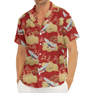 Crane Bird Kimono Pattern Print Men's Deep V-Neck Shirt