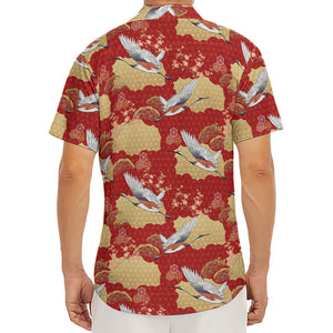 Crane Bird Kimono Pattern Print Men's Deep V-Neck Shirt