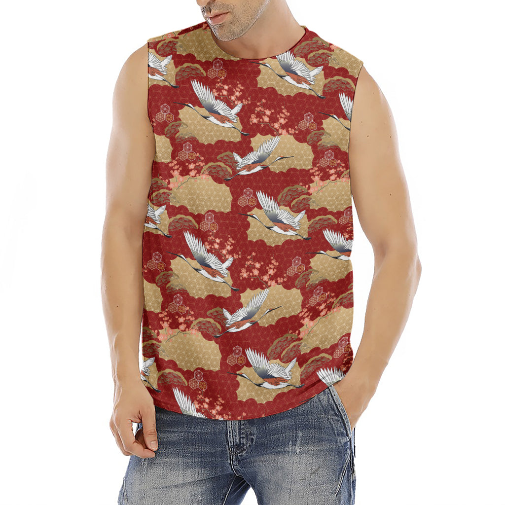 Crane Bird Kimono Pattern Print Men's Fitness Tank Top