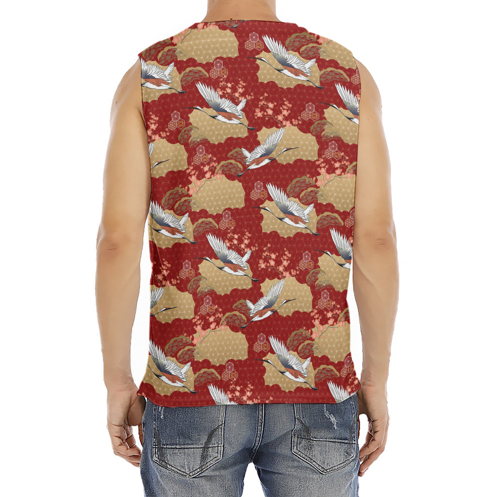 Crane Bird Kimono Pattern Print Men's Fitness Tank Top