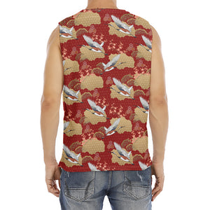 Crane Bird Kimono Pattern Print Men's Fitness Tank Top