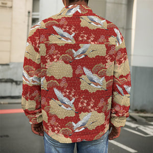 Crane Bird Kimono Pattern Print Men's Shirt Jacket