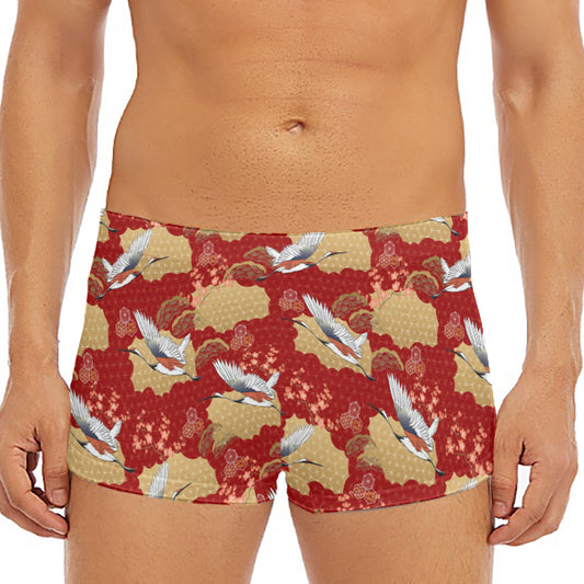 Crane Bird Kimono Pattern Print Men's Short Boxer Briefs