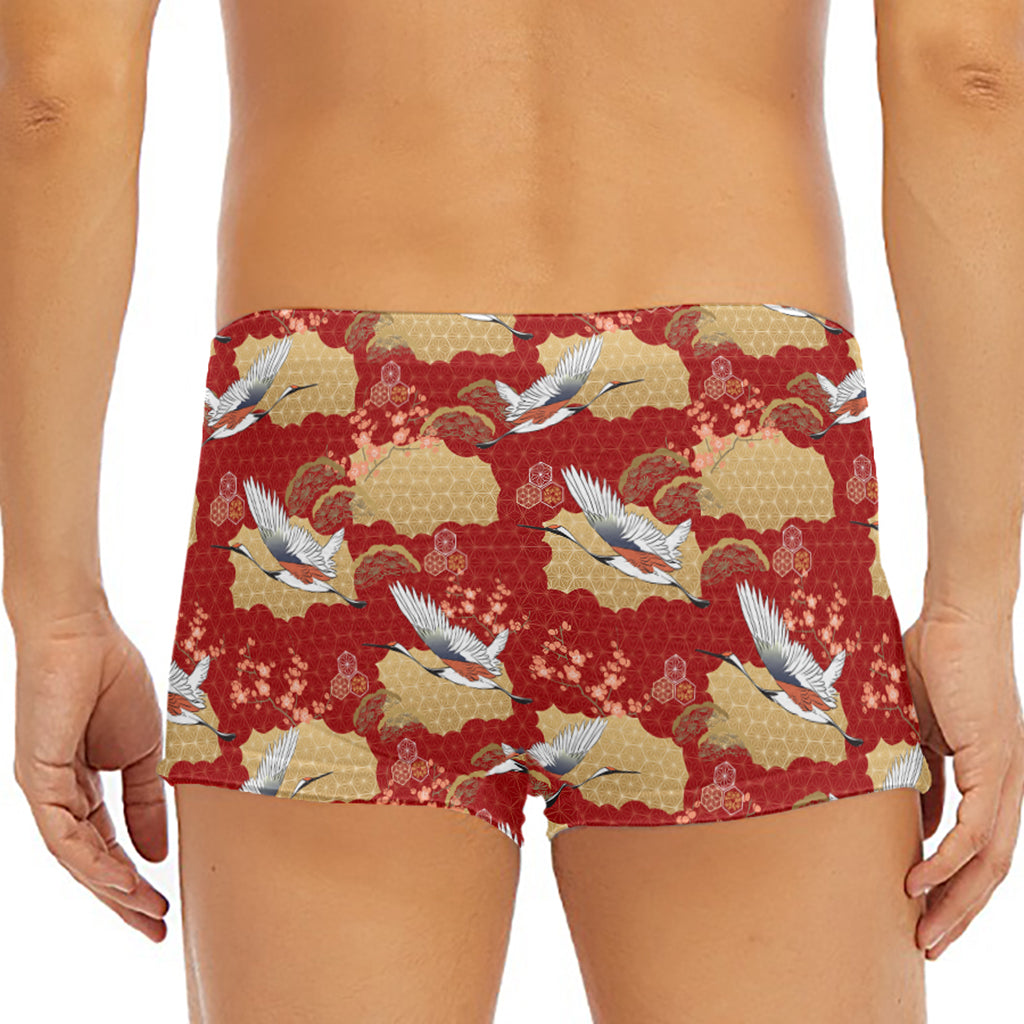 Crane Bird Kimono Pattern Print Men's Short Boxer Briefs