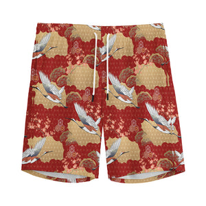 Crane Bird Kimono Pattern Print Men's Sports Shorts