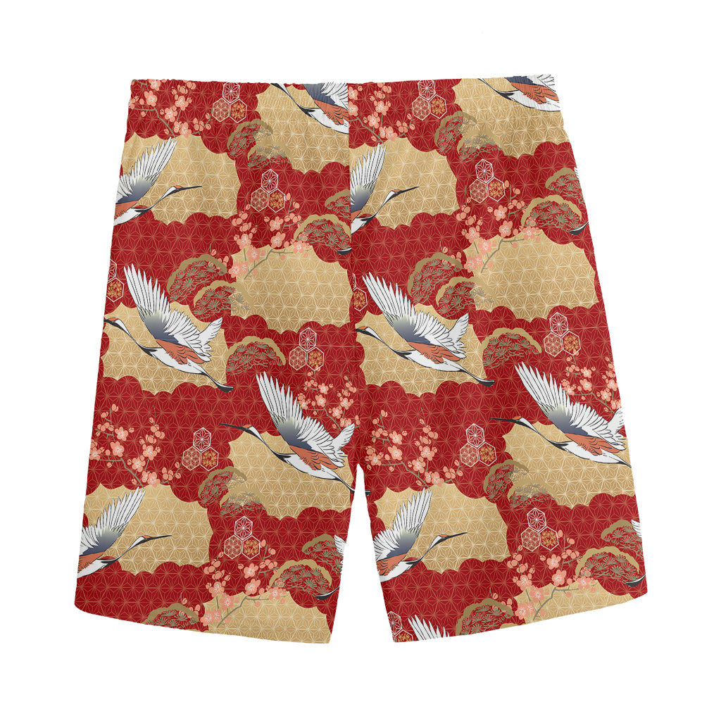 Crane Bird Kimono Pattern Print Men's Sports Shorts