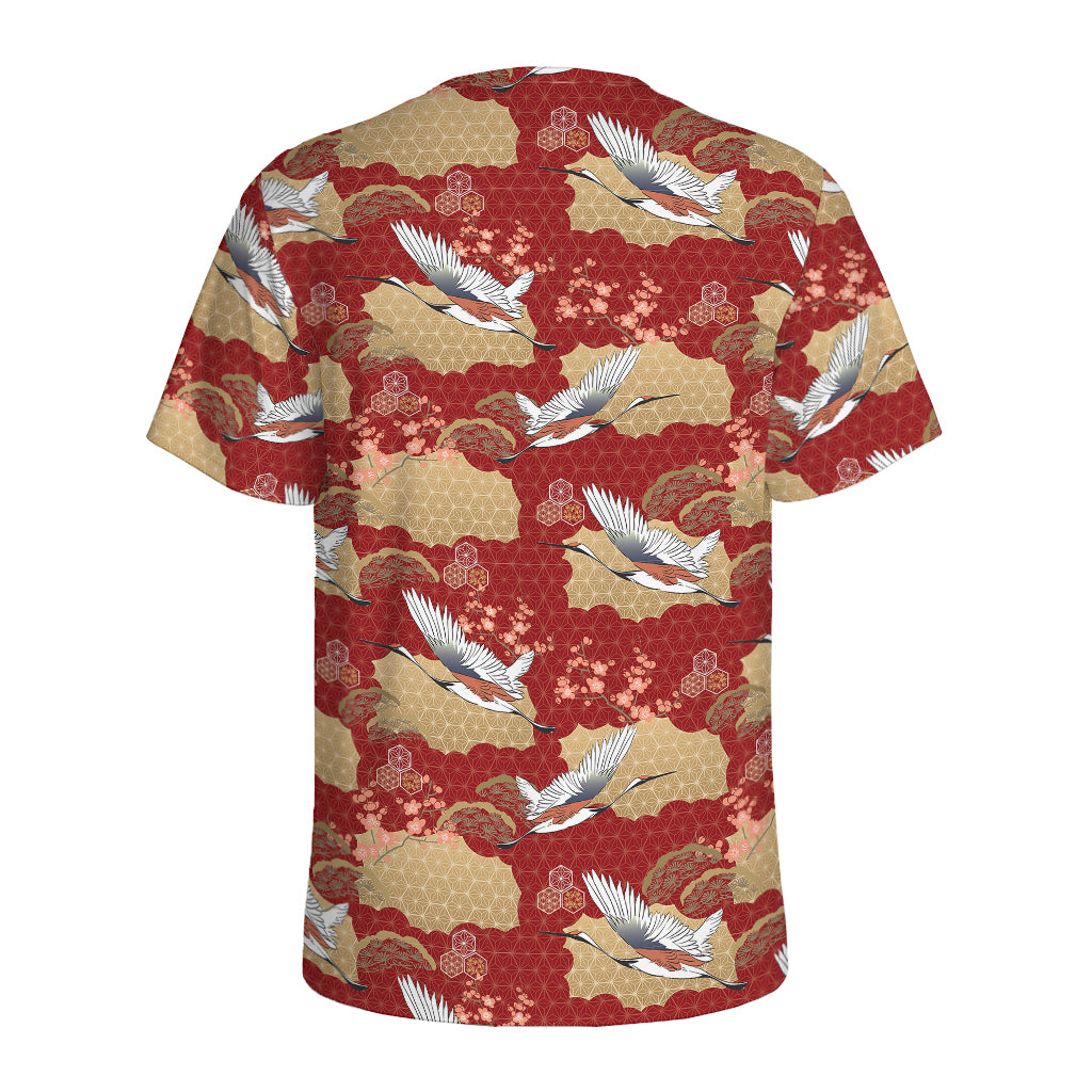 Crane Bird Kimono Pattern Print Men's Sports T-Shirt