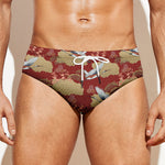 Crane Bird Kimono Pattern Print Men's Swim Briefs