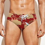 Crane Bird Kimono Pattern Print Men's Swim Briefs