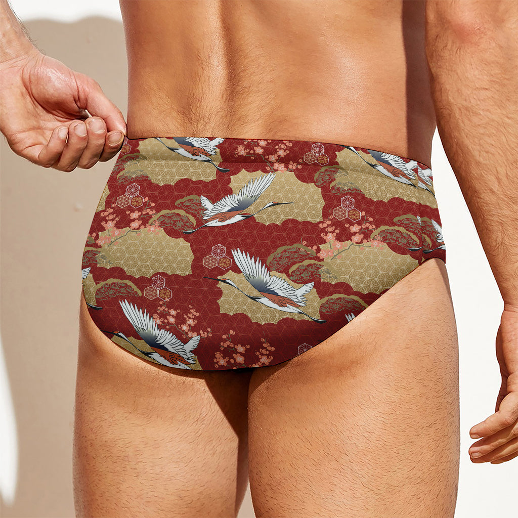 Crane Bird Kimono Pattern Print Men's Swim Briefs