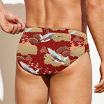 Crane Bird Kimono Pattern Print Men's Swim Briefs
