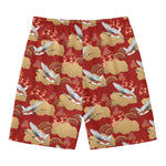 Crane Bird Kimono Pattern Print Men's Swim Trunks