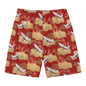 Crane Bird Kimono Pattern Print Men's Swim Trunks