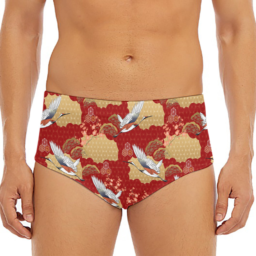 Crane Bird Kimono Pattern Print Men's Triangle Swim Briefs
