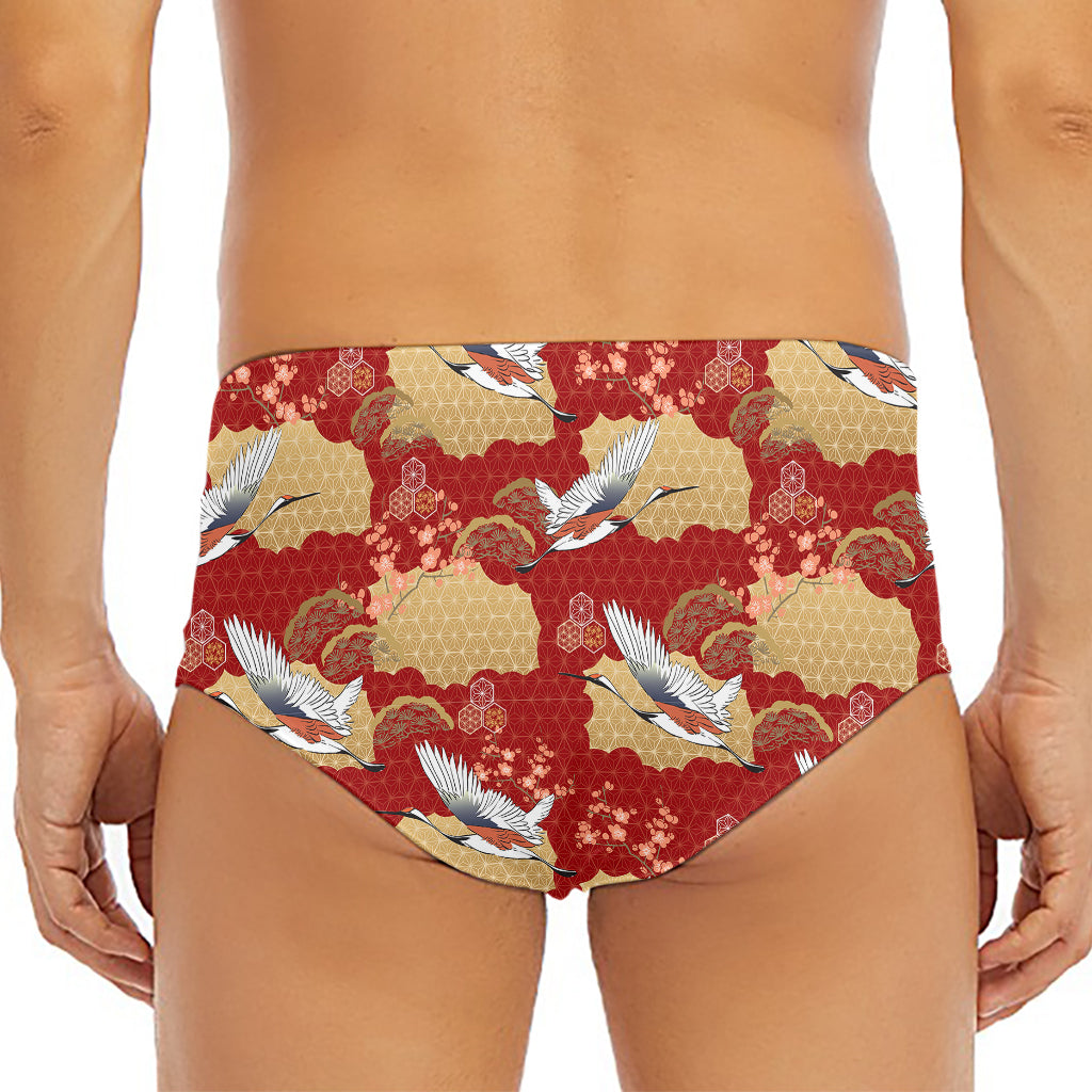 Crane Bird Kimono Pattern Print Men's Triangle Swim Briefs
