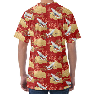 Crane Bird Kimono Pattern Print Men's Velvet T-Shirt