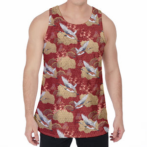 Crane Bird Kimono Pattern Print Men's Velvet Tank Top