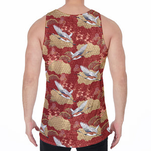 Crane Bird Kimono Pattern Print Men's Velvet Tank Top