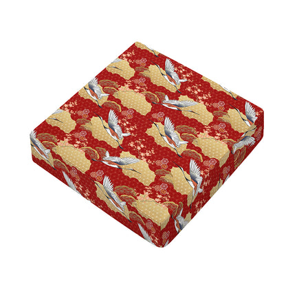Crane Bird Kimono Pattern Print Outdoor Seat Cushion Cover