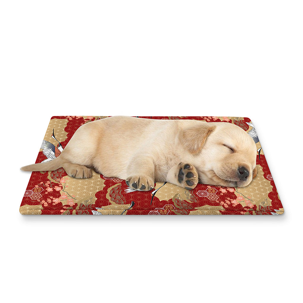 Crane Bird Kimono Pattern Print Pet Cooling Mat Cover