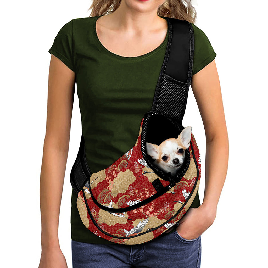 Crane Bird Kimono Pattern Print Pet Sling Carrier