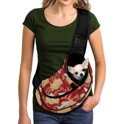 Crane Bird Kimono Pattern Print Pet Sling Carrier
